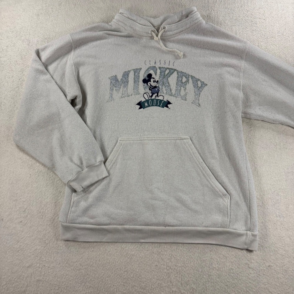 Disney Store Hoodie Small Oatmeal Vintage 90s Mickey Mouse Made in USA Nstalgic
